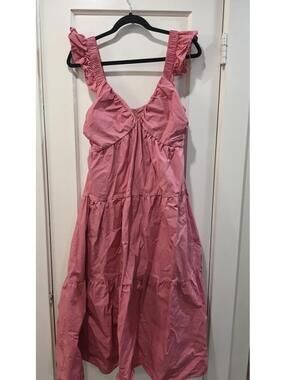 Aureum Pink Ruffled Tiered Midi Dress Size M